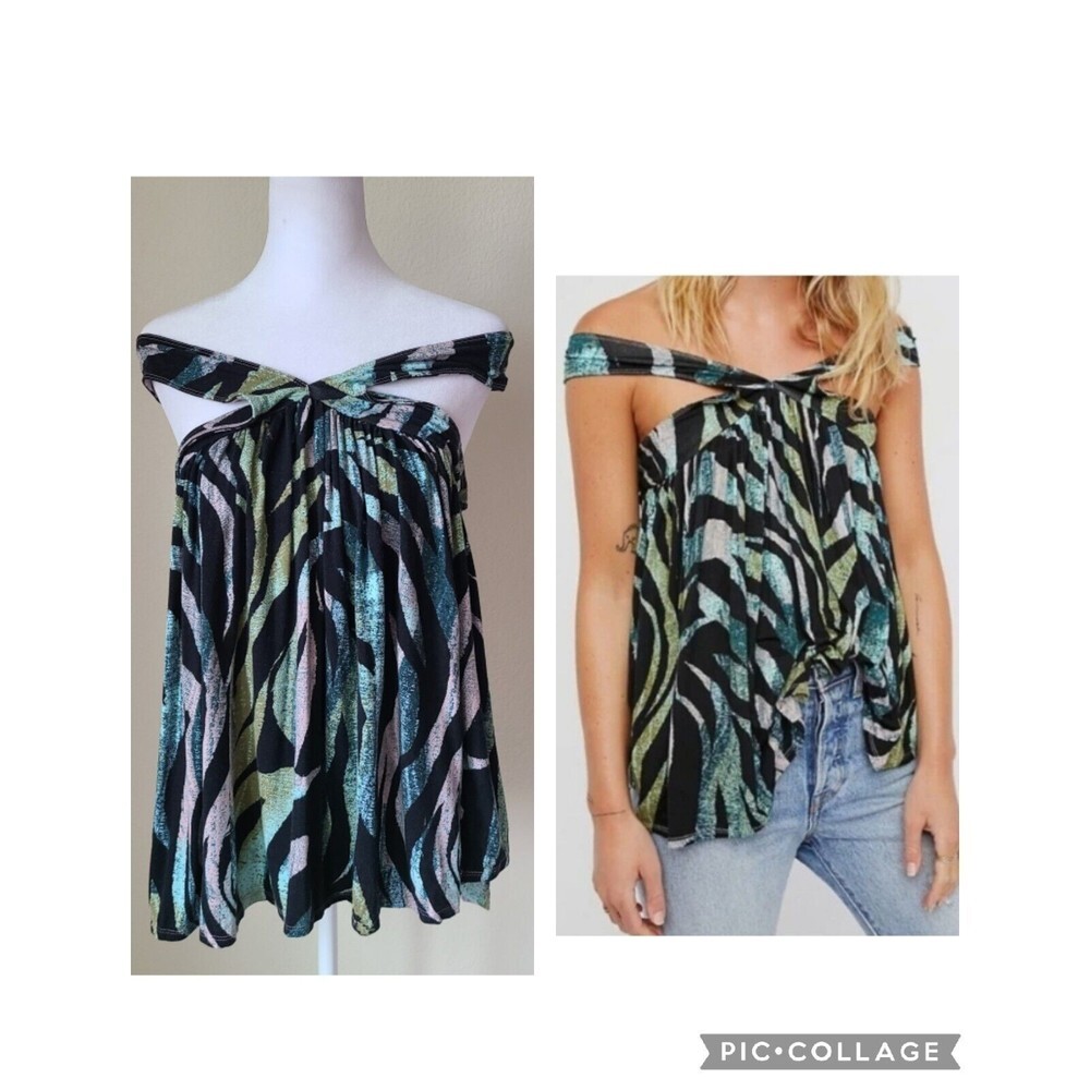 We The Free Off-Shoulder Zebra Print Tank in Black, Mint, Pale Pink